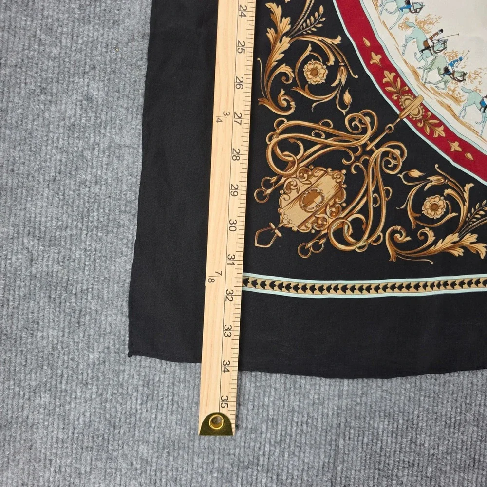 Vintage Equestrian Polo Square Scarf Black Cream Burgundy Baroque Oversized Wrap